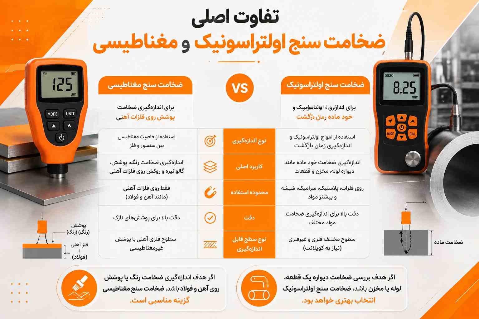 تفاوت اصلی ضخامت سنج اولتراسونیک و مغناطیسی
